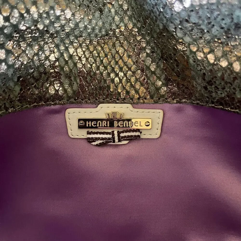 Henri Bendel Debutante Slim Metallic Snake Print Asymmetric Clutch Evening Bag